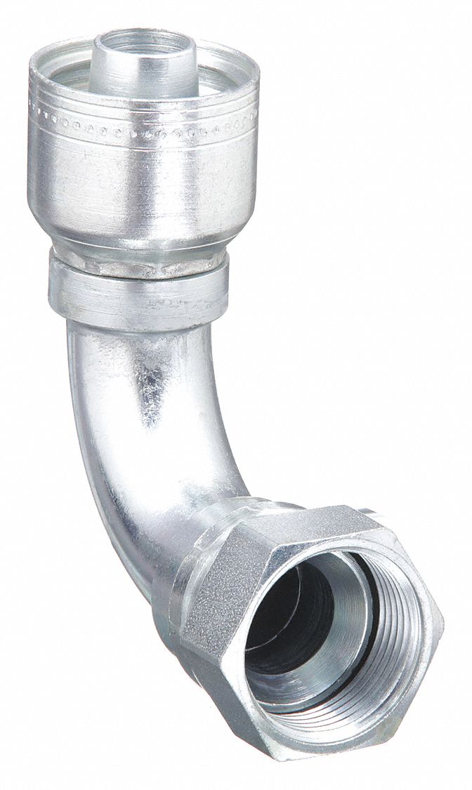 Hydraulic Crimp Fitting: Steel x Steel, 90° Elbow, -12 For Hose Dash Size, JIC x Crimp