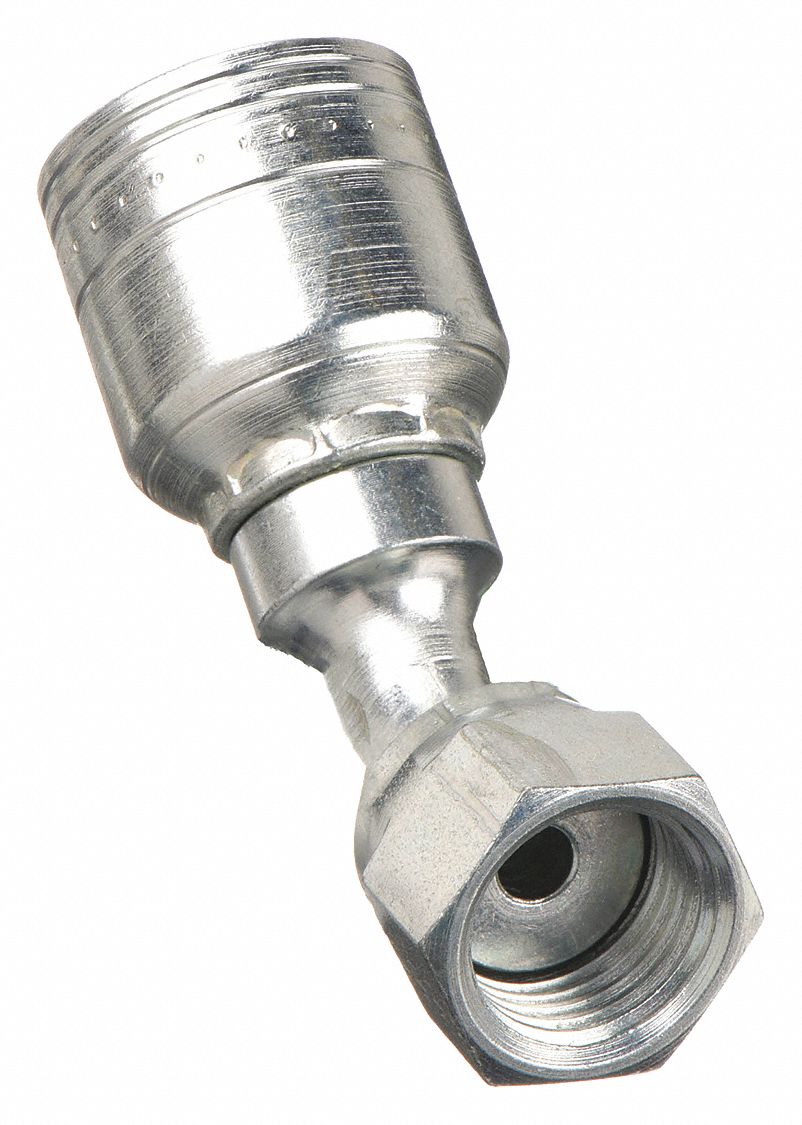 Hydraulic Crimp Fitting: Steel x Steel, 45° Elbow, -12 For Hose Dash Size, ORS x Crimp