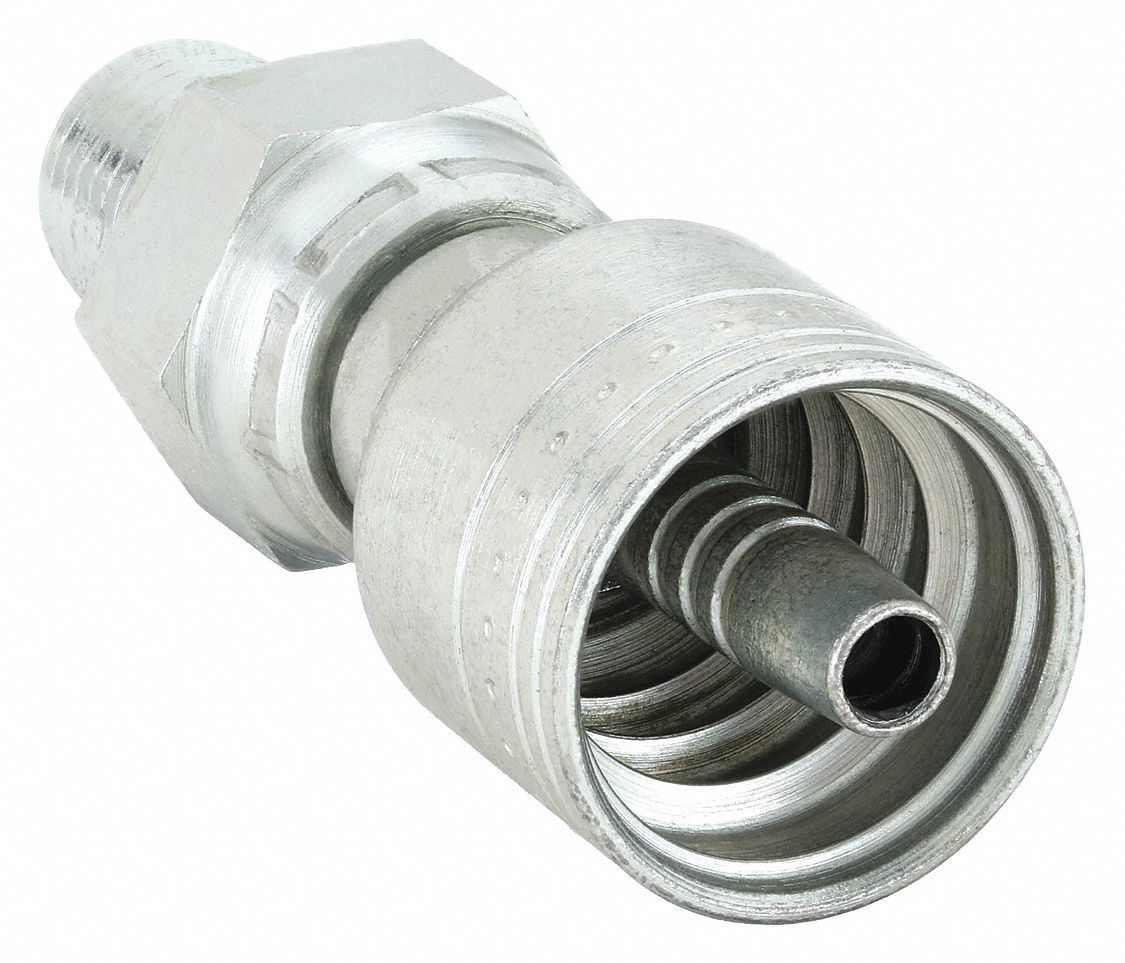 Hydraulic Crimp Fitting: Steel x Steel, Straight, -16 For Hose Dash Size, Male x Genderless