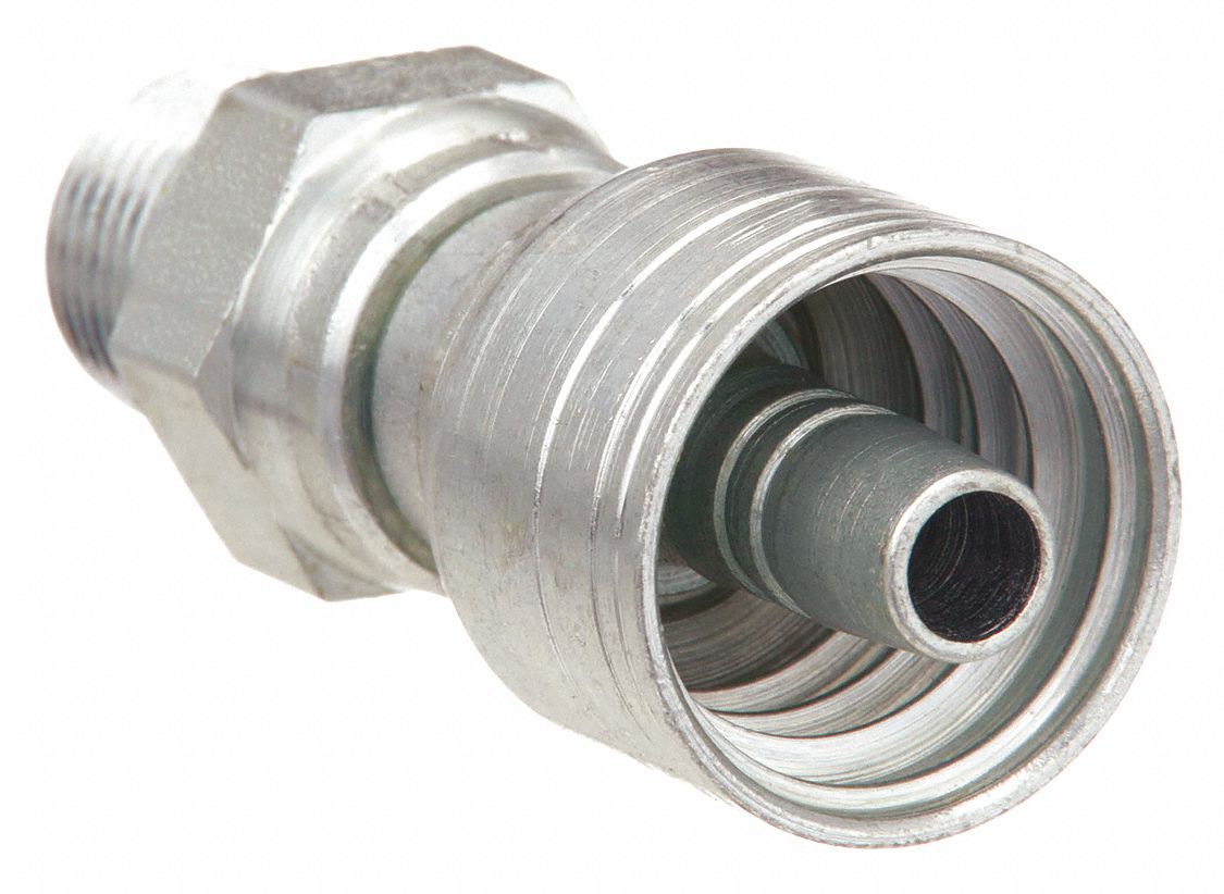 Hydraulic Crimp Fitting: Steel x Steel, Straight, -12 For Hose Dash Size, Male x Genderless