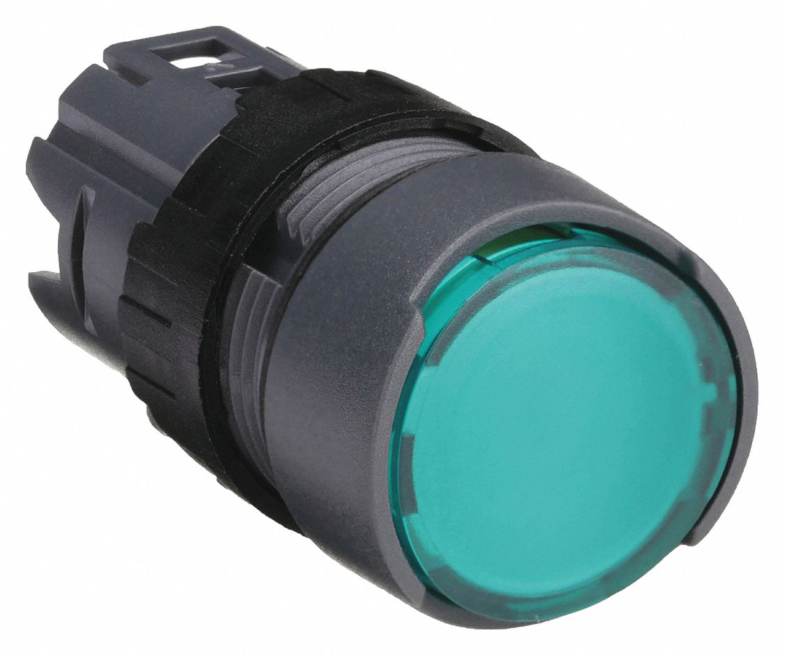 Flush Push Button: Green, 16 mm Mounting Size, Non-Metallic, Momentary