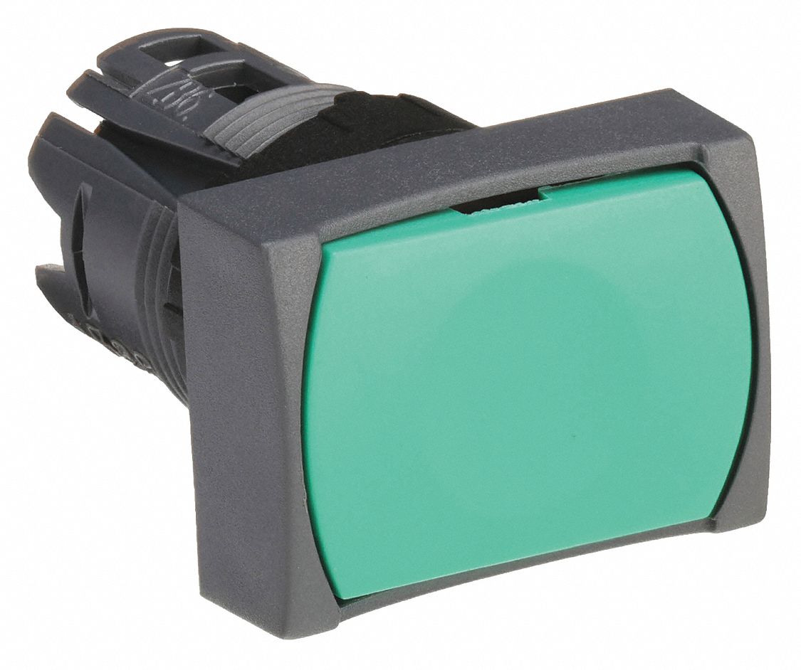 Flush Push Button: Green, 16 mm Mounting Size, Non-Metallic, Momentary