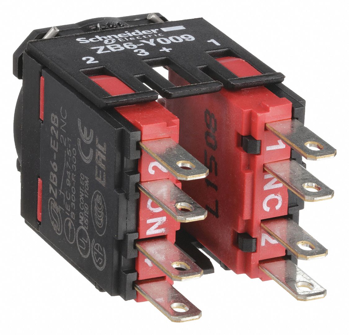 Contact Block: 16 mm Panel Mounting Size, 2NC, Momentary, ZB6 Series