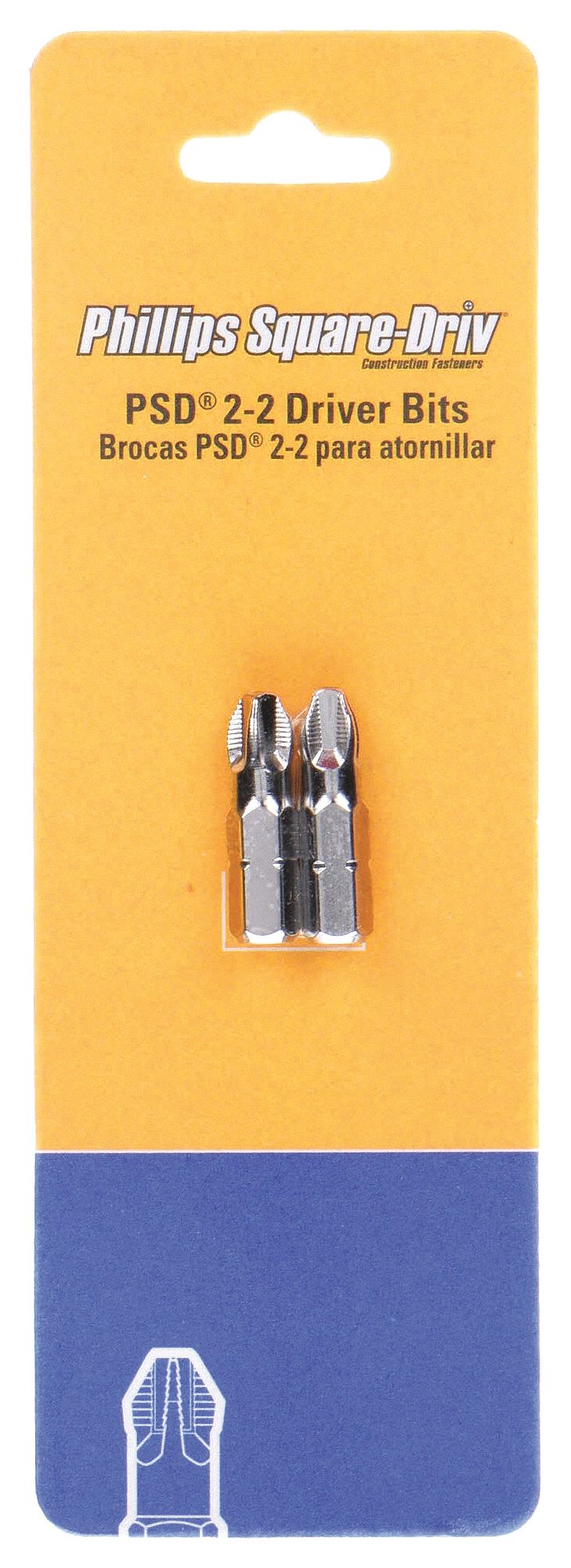 Double Ended Driver Bit: Imperial, Power, Hex, 1/4 in Shank Size, S2 Steel, 2 PK