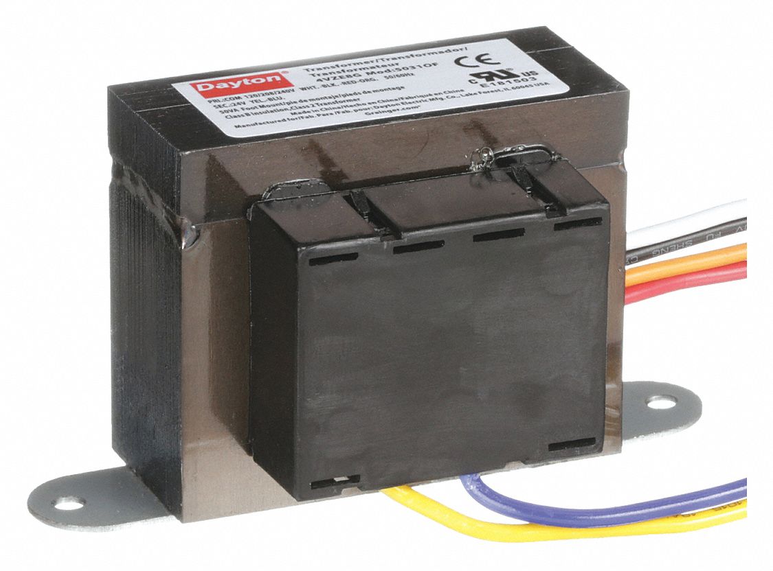 CLASS 2 TRANSFORMER, 50VA, 120V AC/208V AC/240V AC, 24V AC, FOOT, WIRE LEAD, WIRE LEADS