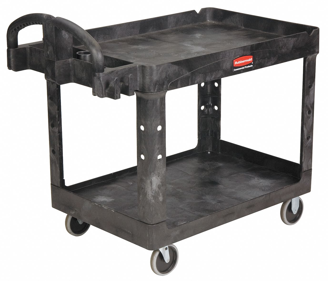 Utility Cart with Deep Lipped Plastic Shelves: 500 lb Load Capacity, 36-3/8 in x 25 in, Black