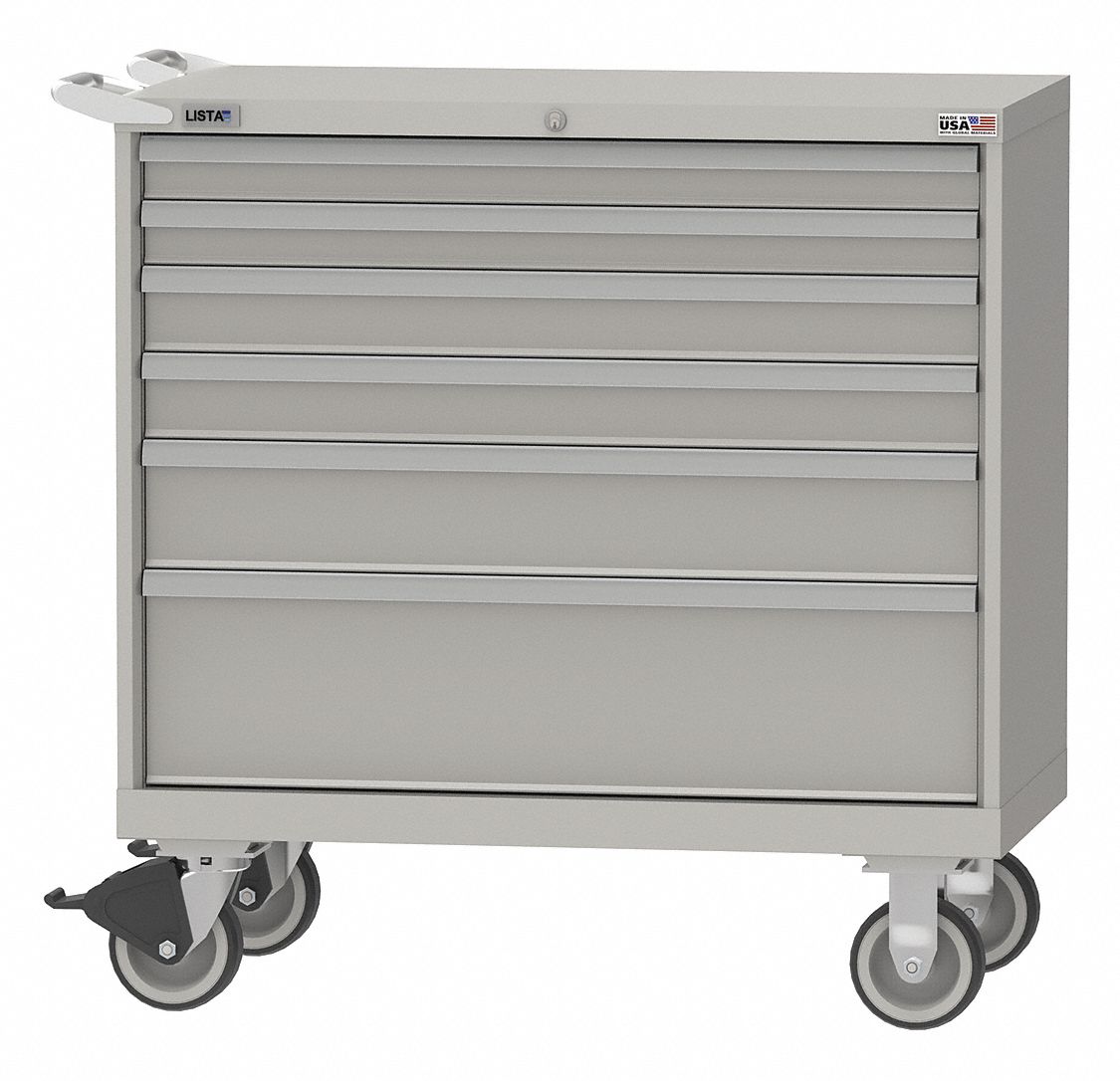 Mod Drwr Cab, 41-1/2"H, 7 Drwr, Light Gray