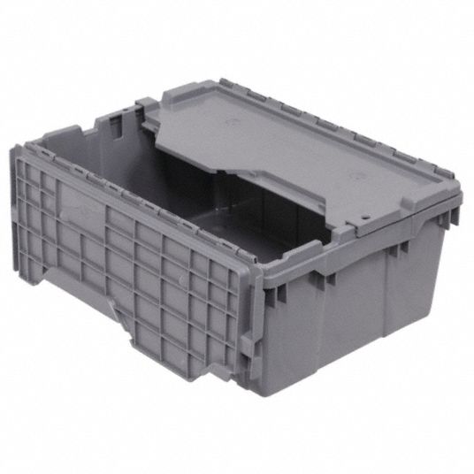 Akro-Mils Attached Lid Storage Container, 100 lb - 17 gal - Gray 