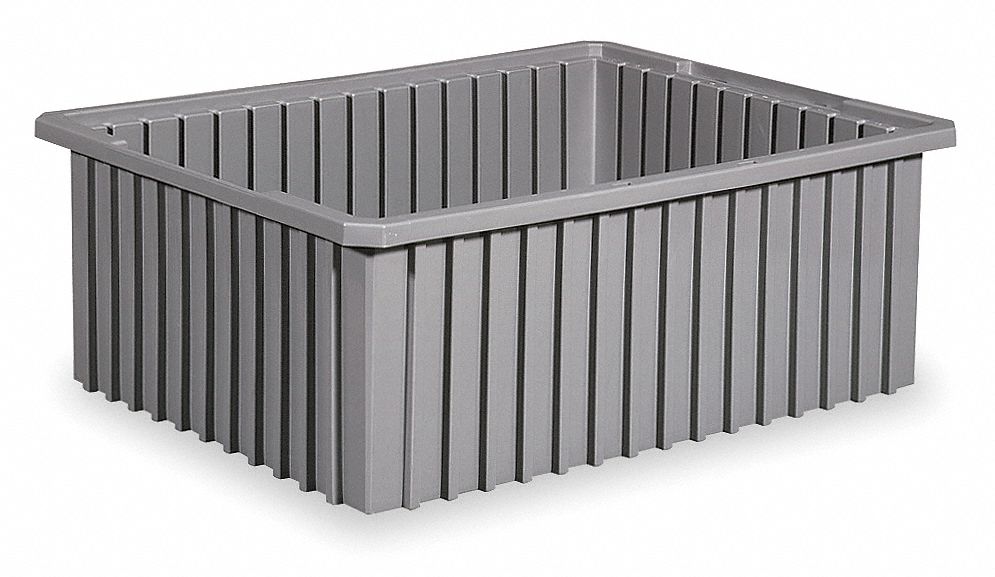 Divider Box: 1.3 cu ft, 22 3/8 in x 17 3/8 in x 8 in, Gray, Dividers Not Included, Plastic