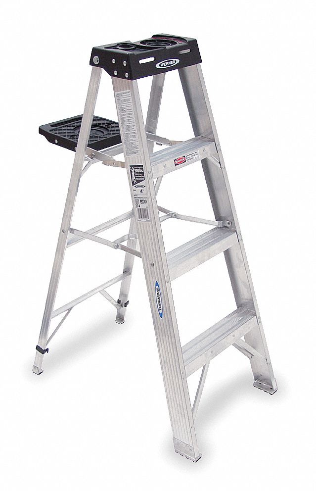 WERNER Escalera Plegable Aluminio 42 Capacidad de 200 lb. Escalones: 2  Plateado - Bancos Escalera - 4XN47