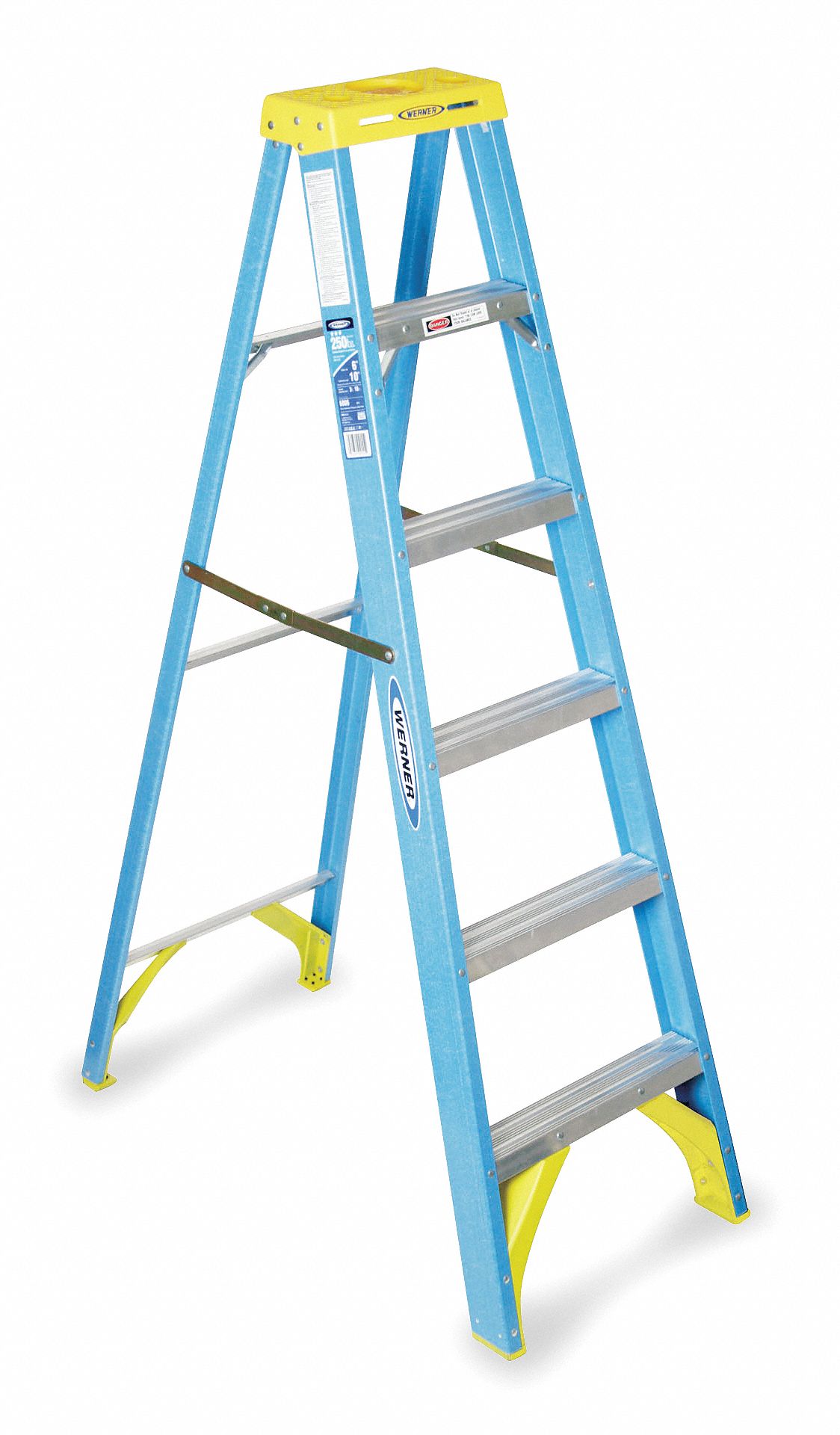 WERNER, 6 ft Ladder Ht, 5 Steps, Stepladder 4W0786006 Grainger