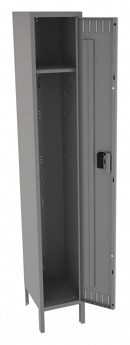 Wardrobe Locker: 12 in x 15 in x 78 in, Louvered, 1 Tiers, 1 Units Wide, Padlock Hasp, Gray