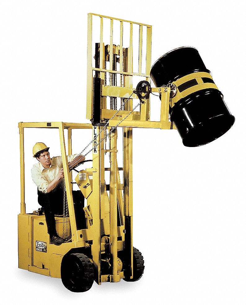 55 gal Fork Mounted Drum Lifter/DispenserDrum, 800 lb Load Capacity