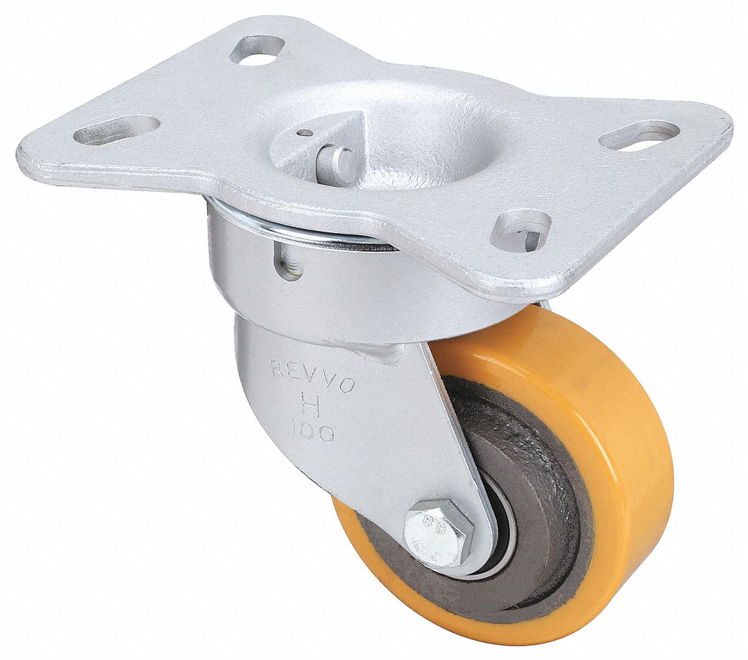 Plate Caster: Swivel, Polyurethane, 4 in Wheel Dia, 1 1/2 in Wheel Wd, Rectangle