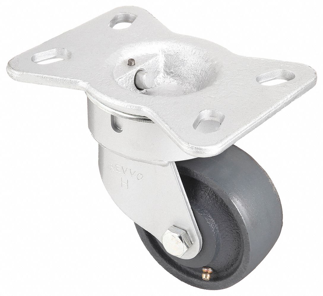 KINGPINLESS PLATE CASTER, 5 IN WHEEL DIAMETER, 1400 LB, 7⅛ IN MOUNTING H, IRON