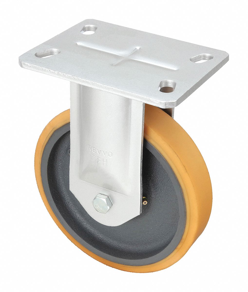 KINGPINLESS PLATE CASTER, 8 IN WHEEL DIAMETER, 2400 LB, 10⅛ IN MOUNTING H, FIRM