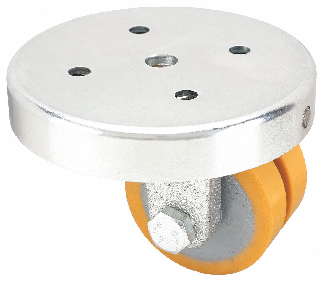 Plate Caster: Swivel, No Brake, Polyurethane, 2 in Wheel Dia, 5/8 in Wheel Wd, Plain