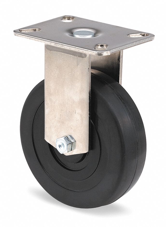 Rigid Plate Caster, Rubber, 5 in., 240 lb.