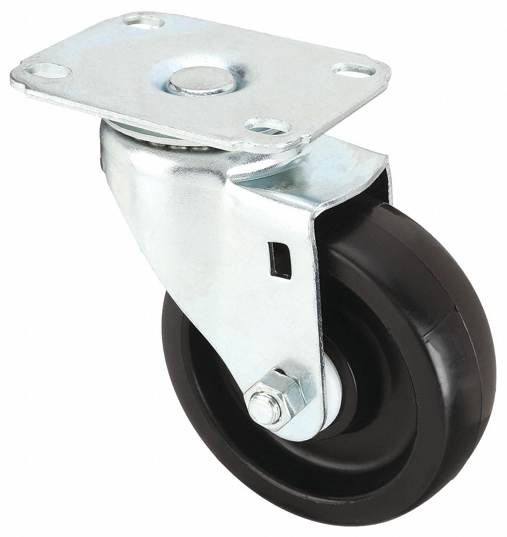 NSF-LISTED SANITARY PLATE CASTER, 3½ IN WHEEL DIAMETER, 250 LB, SWIVEL CASTER, HARD