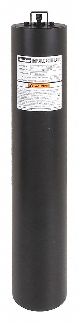 Piston Accumulator: 116 cu in Fluid Volume, 121 cu in, 220 gpm Max. Flow, 1-1/16-12 (#12)
