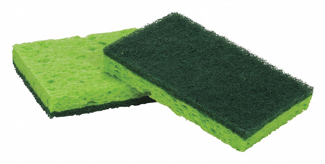 3 3/4 in x 2 3/8 in Cellulose, Synthetic Fiber Scrubber Sponge, Green, 72PK