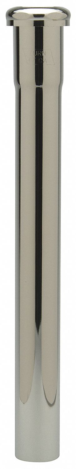 Extension Tube: Brass, Chrome, Silver, 1 1/4 in Nominal Pipe Size, 12 in Overall Lg, Slip, Nut
