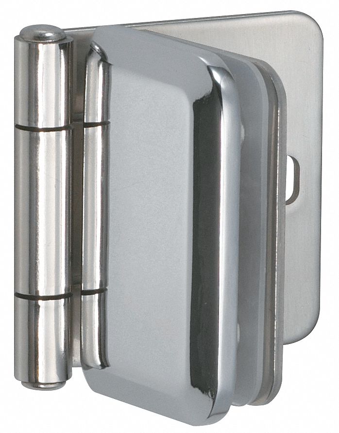 Glass Door Hinge: 1 5/8 in Wd, Chrome