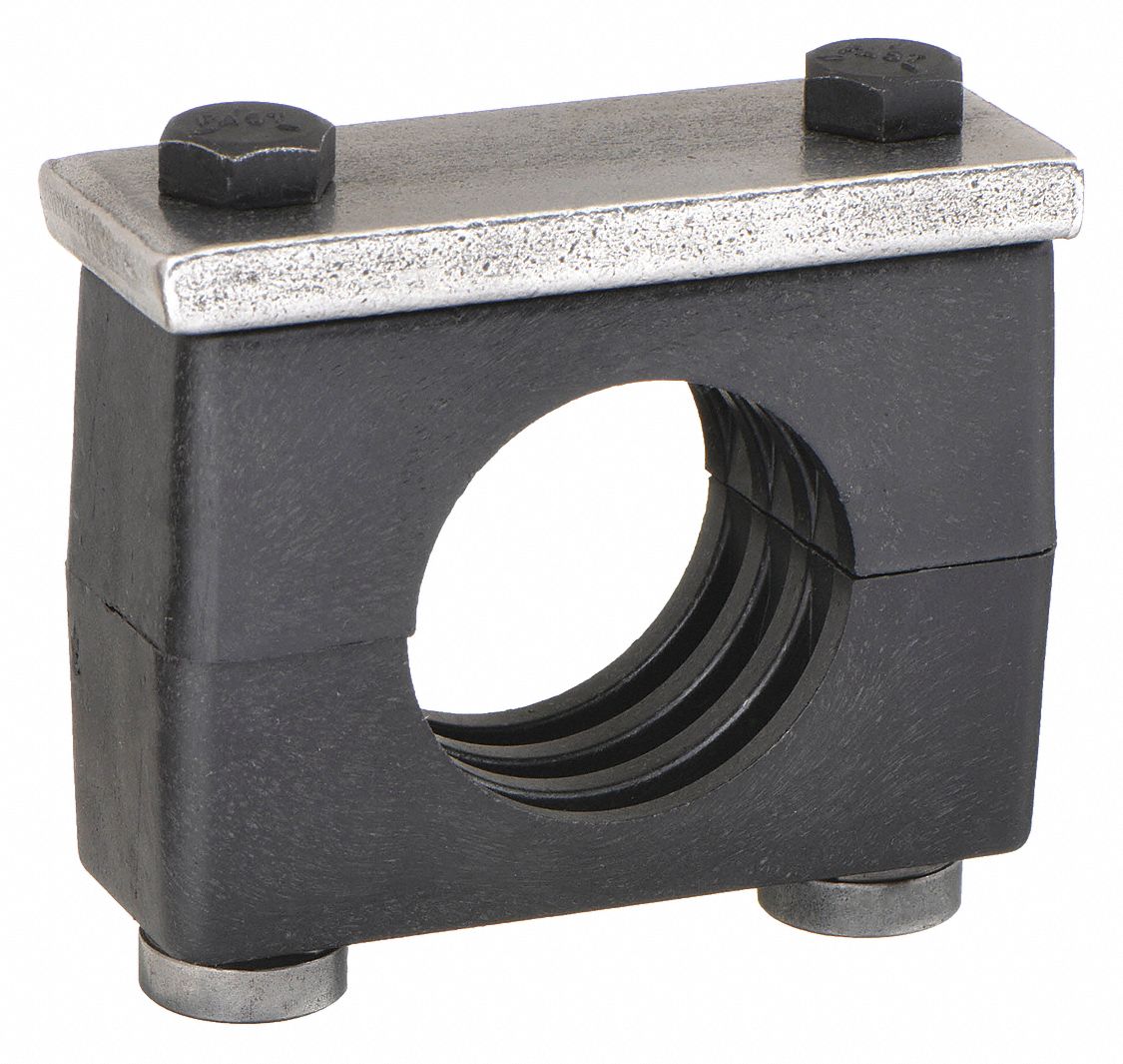 VIBRATION-DAMPENING BETA CLAMP: RIBBED BORE, STEEL CLAMP, FOR 1 LINE