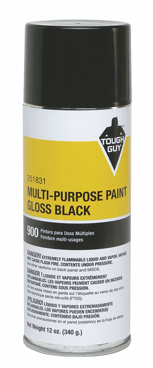 TOUGH GUY Spray Paint in Gloss Black for Masonry, Metal, Wood, 12 oz