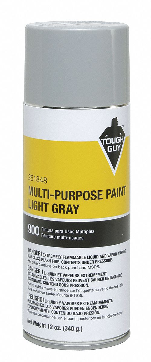 TOUGH GUY Spray Paint in Gloss Light Gray for Masonry, Metal, Wood, 12