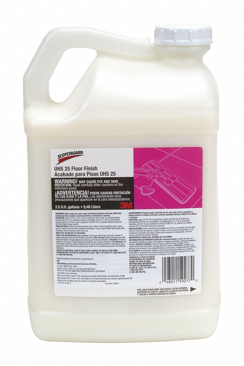 Floor Finish: Jug, 2.5 gal Container Size, Ready to Use, Liquid, 0% Solids Content, 2 PK