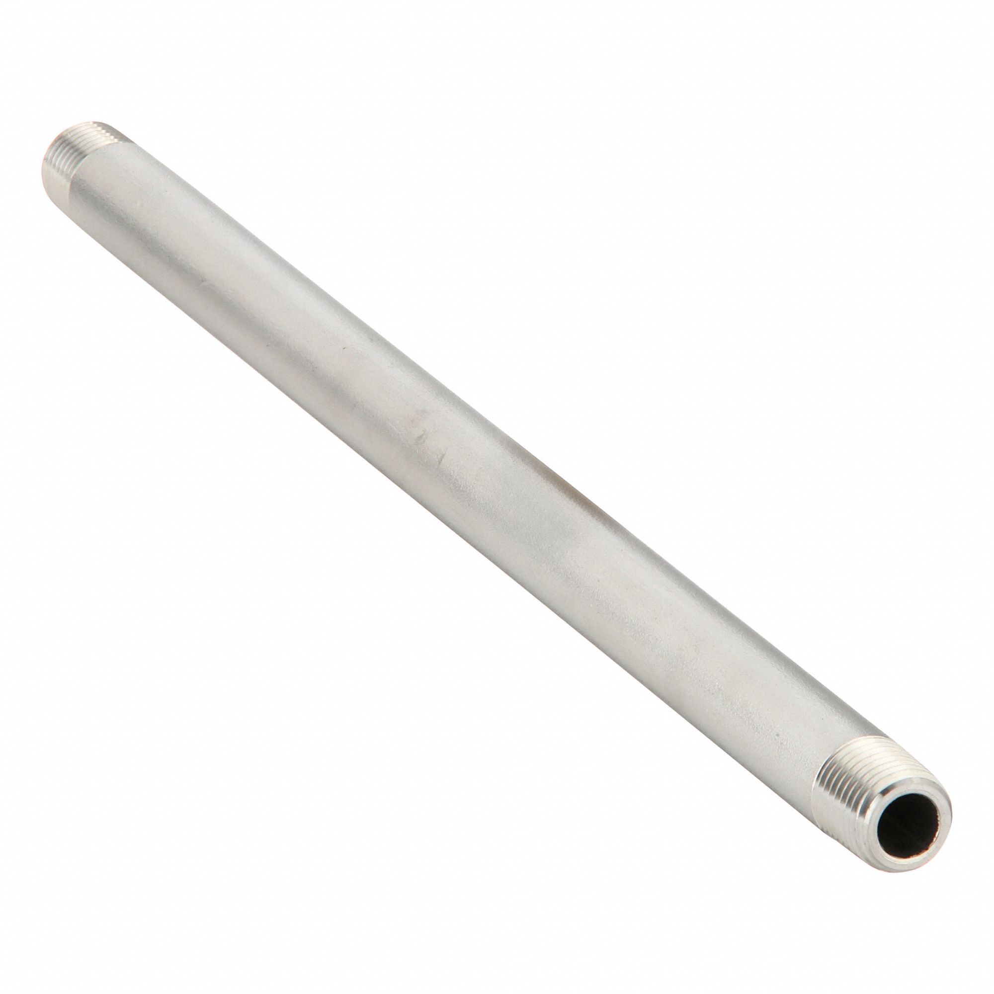 Nipple: 316 Stainless Steel, 1/2 in Nominal Pipe Size, 10 in Overall Lg, Threaded on Both Ends