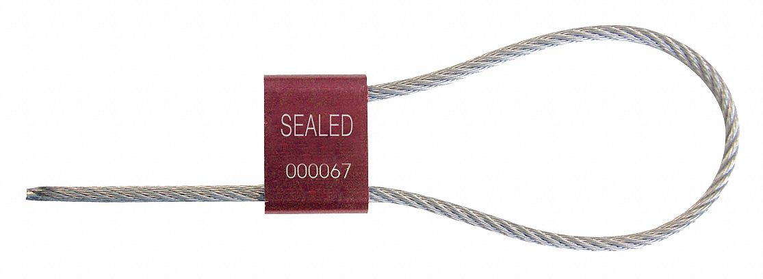 Cable Seals: Aluminum, 12 in Cable Lg, 7/32 in Cable Dia, 3, 000 lb Breaking Strength, Red, 200 PK