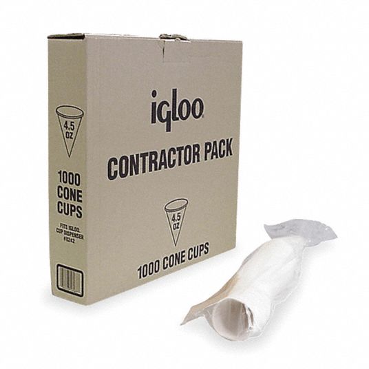 Igloo Paper Disposable Cone Cup White 1000 Pk 4wl58 25013 Grainger