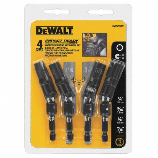 DEWALT Nutsetter Set English Imperial 1 4 in 5 16 in 3 8 in 7 16 in Fastening Size Magnetized Tip