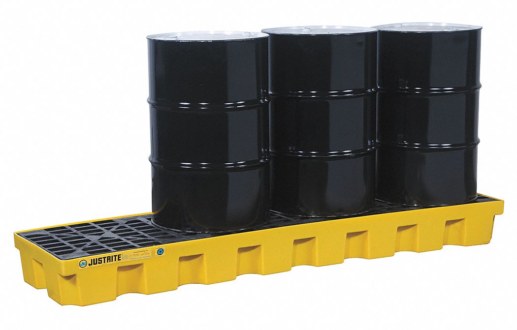 4 DRUM IN-LINE WITH DRAIN, 5,000 LB LOAD CAPACITY, 75 GAL CAPACITY, 25 IN L, 97 IN W, 9 IN H