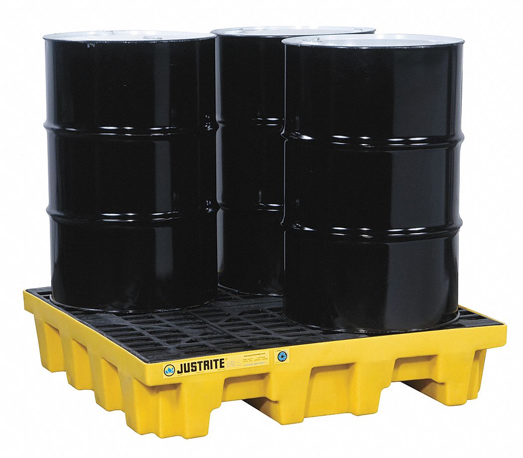 DRUM SPILL CONTAINMENT PALLET, FOR 4 DRUMS, 73 GAL CAPACITY, 5,000 LB LOAD CAPACITY