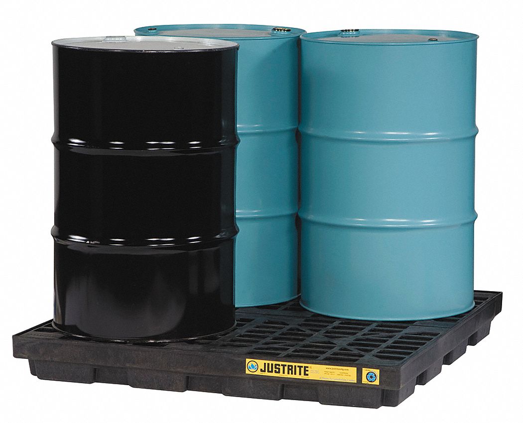 JUSTRITE, For 4 Drums, 49 gal Spill Capacity, Drum Spill Containment