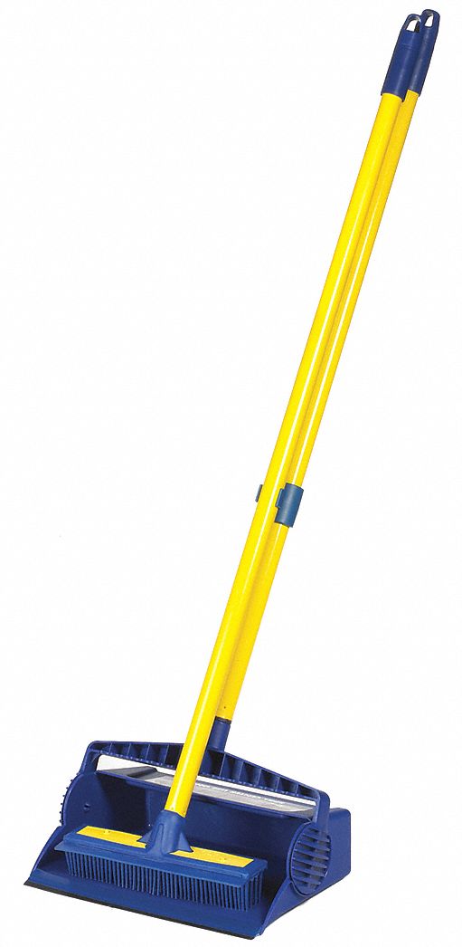LOBBY BROOM AND DUST PAN, 37 IN BROOM HANDLE L, SYNTHETIC, BLUE BRISTLE