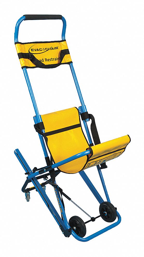 Aluminum Stair Chair with 400 lb Weight Capacity, Blue Textured Frame With Yellow Hammock and Headre