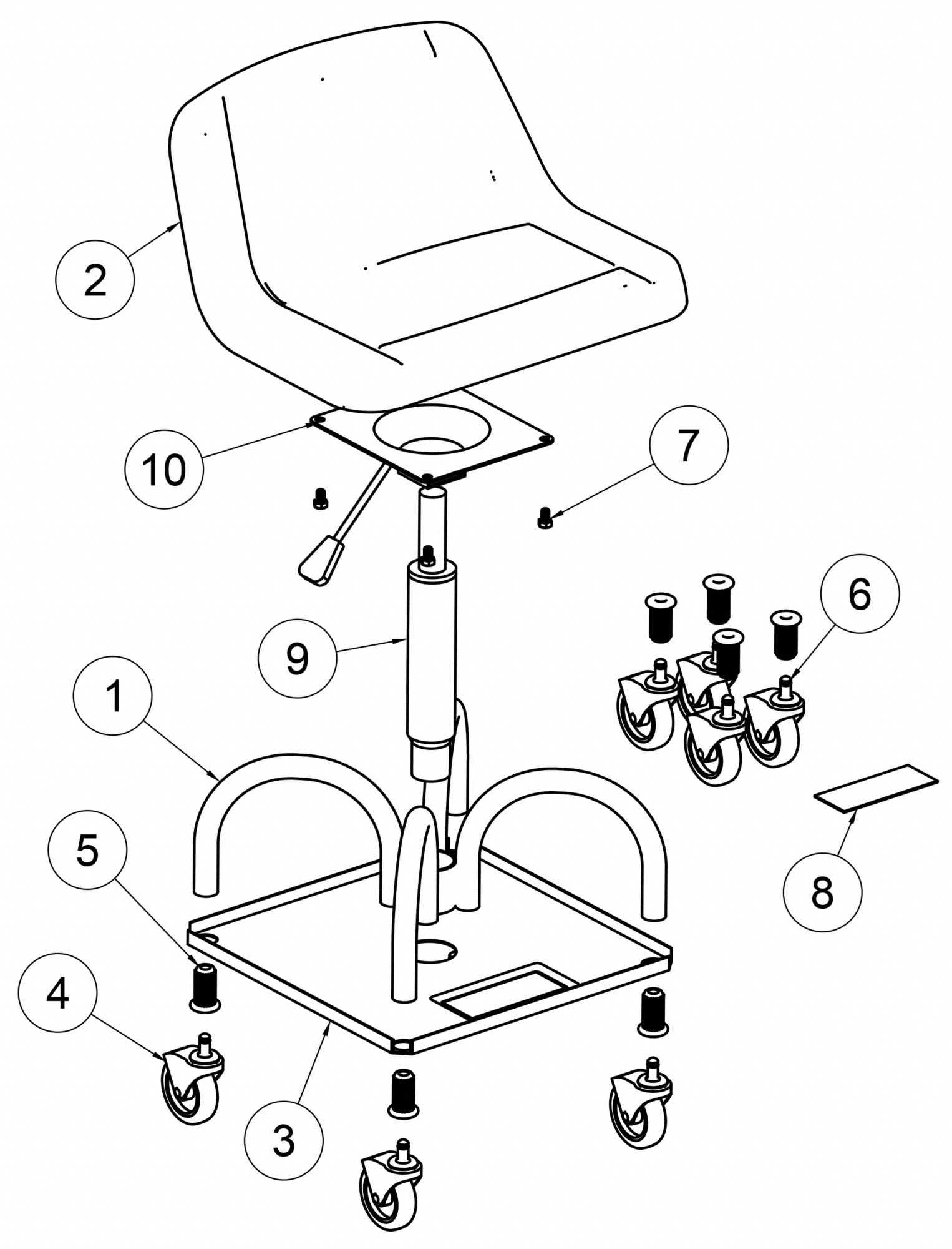 WHITESIDE Mechanic Seat HeavyDuty, Adjustable, 480 lb Max Load