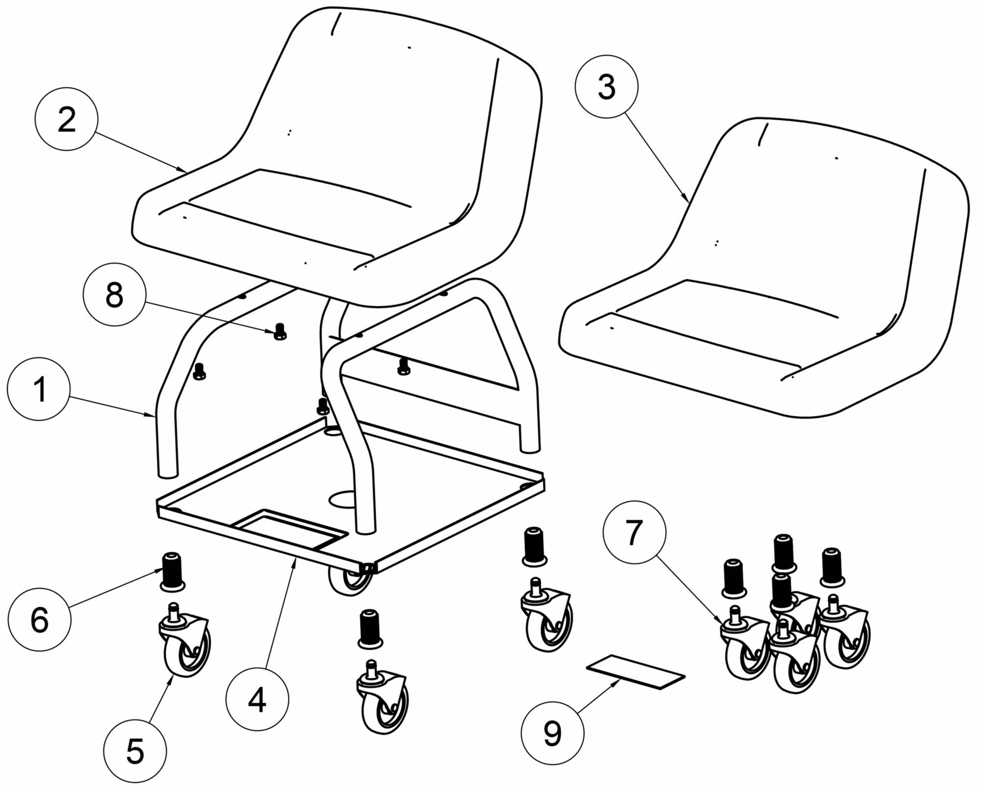 WHITESIDE Mechanic Seat HeavyDuty, Fixed, 440 lb Max Load Capacity