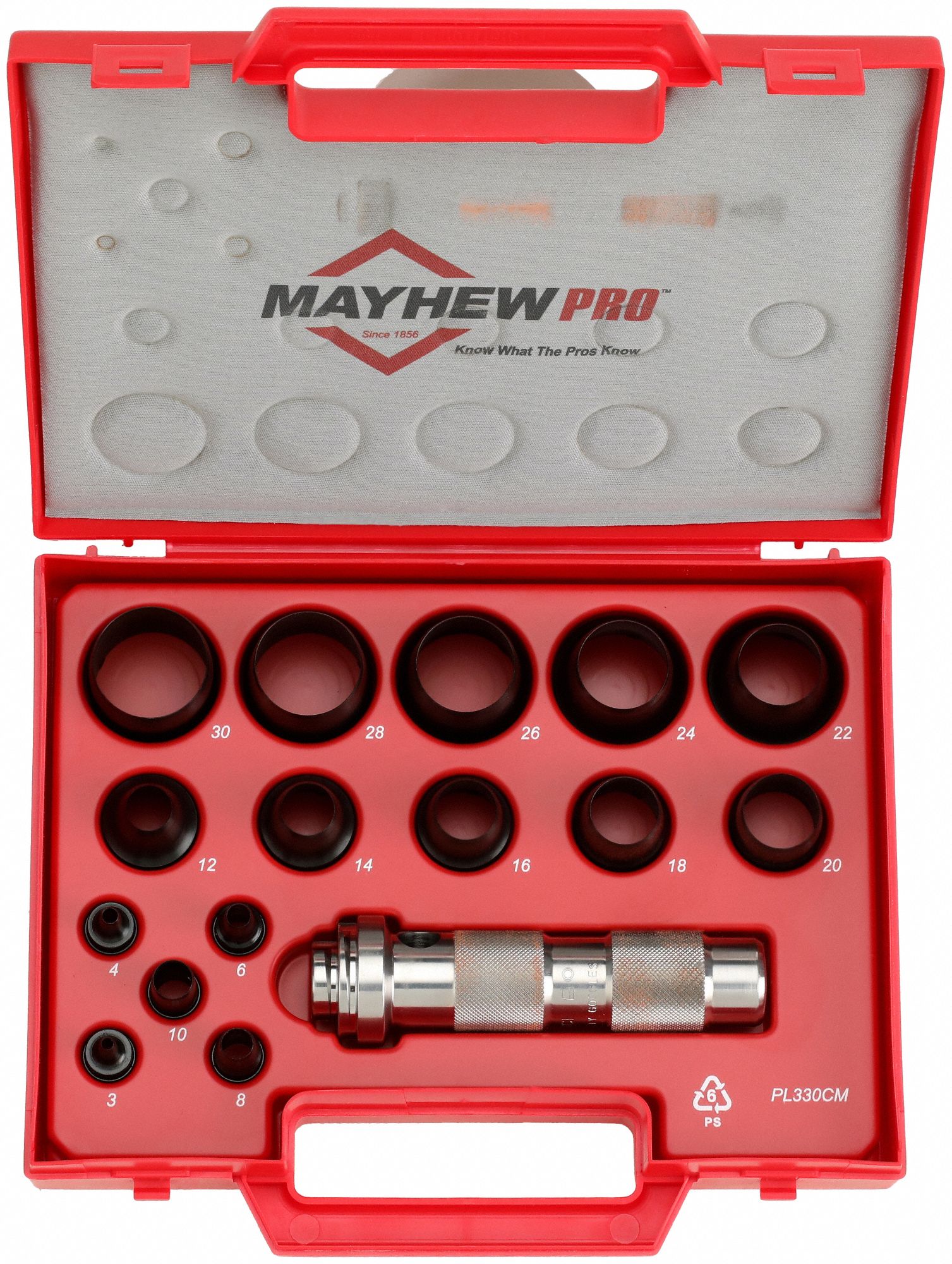 Metric Hollow Punch Set: 1/2 in_3/4 in_1 in_4 3/4 in Overall Lg, 16 Pieces,  Case, Metric, Hollow