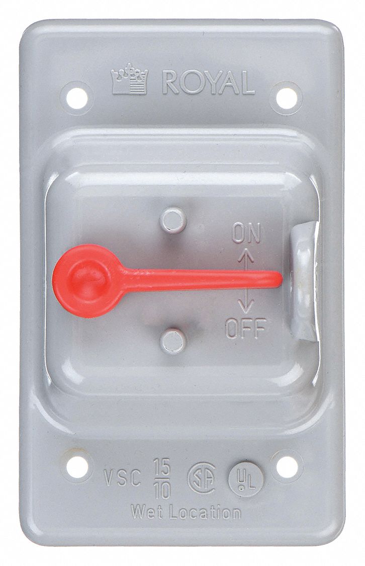 WEATHERPROOF COVER, PVC, TOGGLE SWITCHES, 1 GANG, 3 IN OVERALL H, 3 IN OVERALL W, GREY