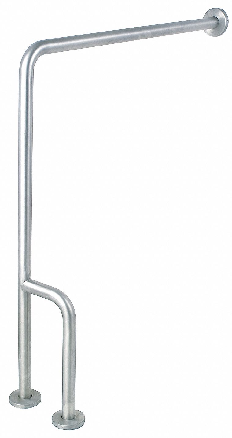 GRAB BAR FLOOR-TO-WALL: ANGLED, 30 IN L, 1½ IN DIA, STAINLESS STEEL, RIGHT HAND