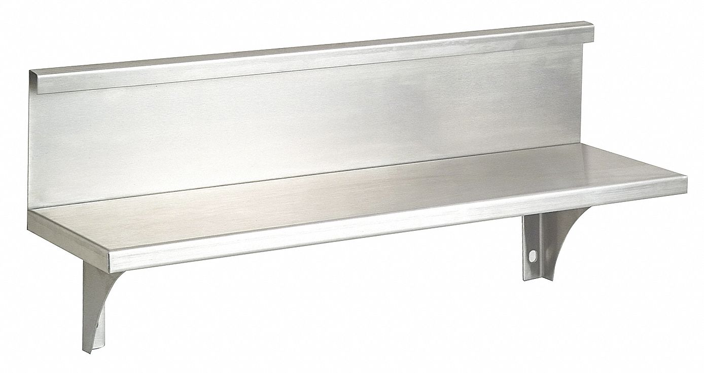 Utility Shelf: 4WMJ8, Exposed, 8 1/8 in x 16 in x 5 in, Stainless Steel, Satin