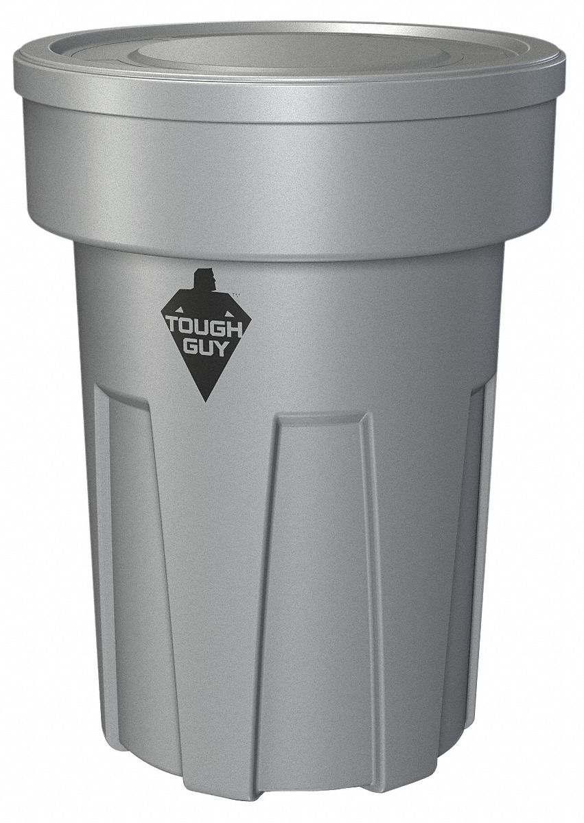 TOUGH GUY 25 gal Round Correctional Facility Trash Can, Plastic, Gray ...