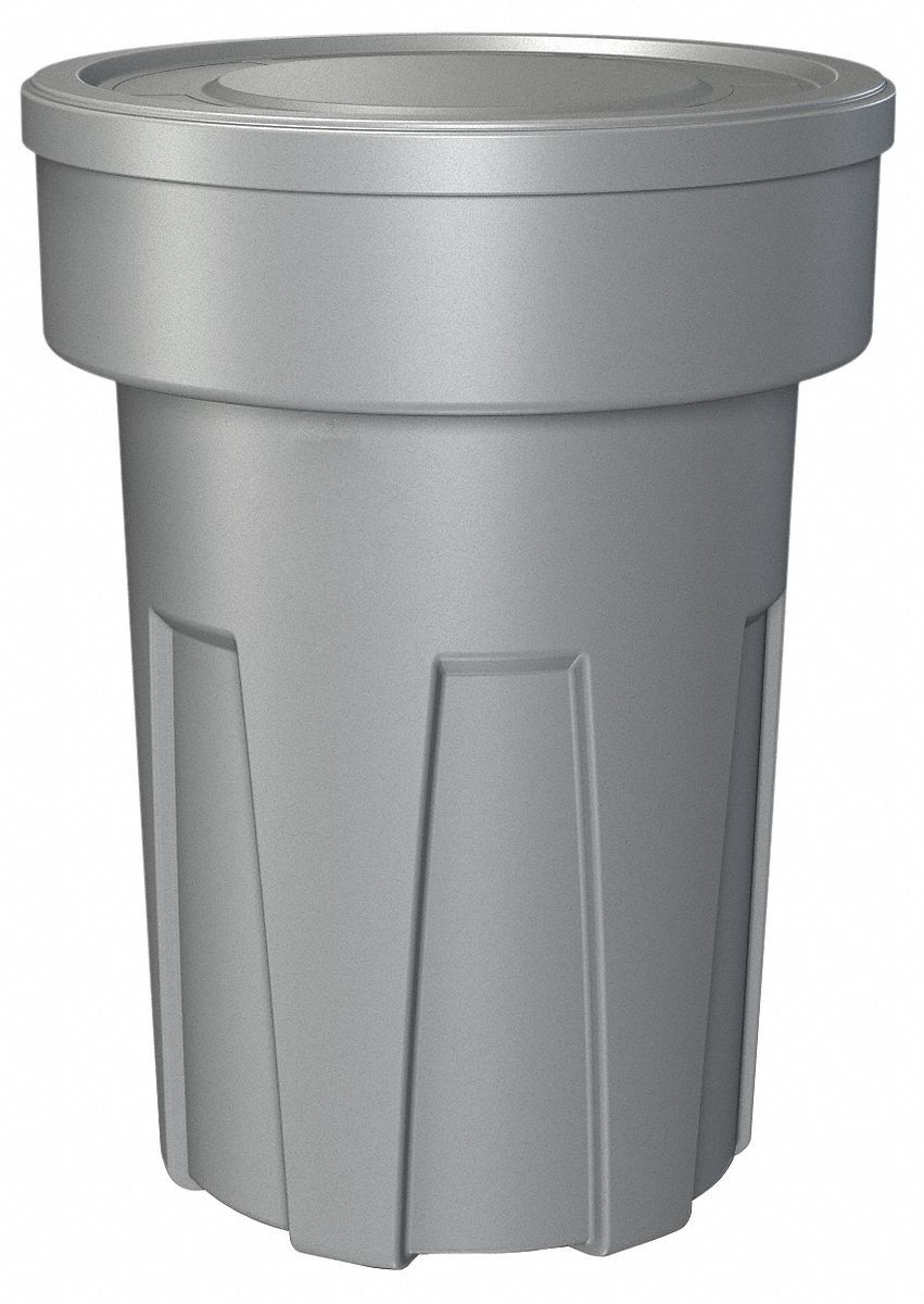 Trash Can: Round, 25 gal Container Capacity, Open Top, 22 in Overall Dia, Gray, Cobra Can