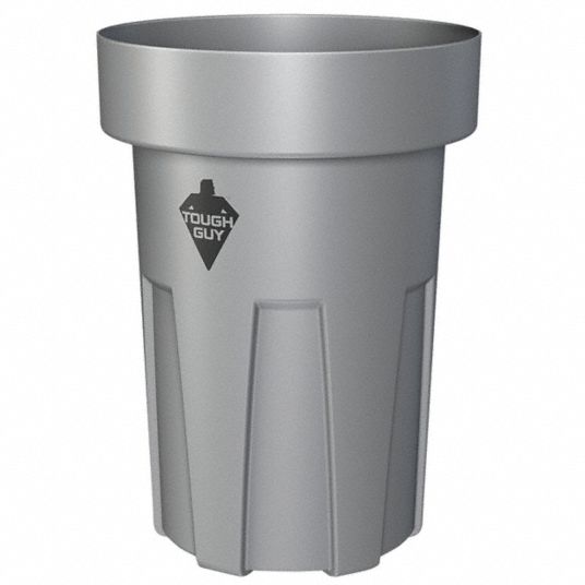 TOUGH GUY 55 gal Round Correctional Facility Trash Can, Plastic, Gray