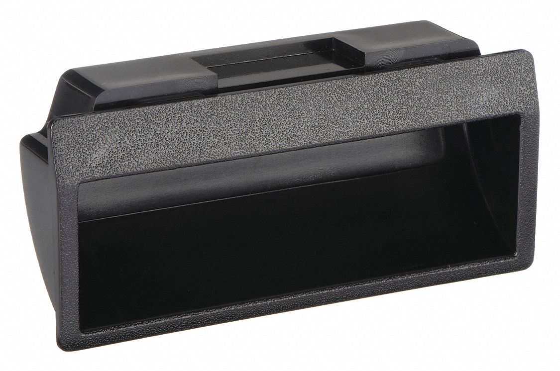 Recessed Pull Handle: Snap-In, Plastic, Black, Tray, 3 15/16 in Overall Lg, Rectangular